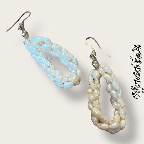 Triple-Strand Twisted Potato Pearl Earrings – Elegant and Distinctive - Picture 1 of 9